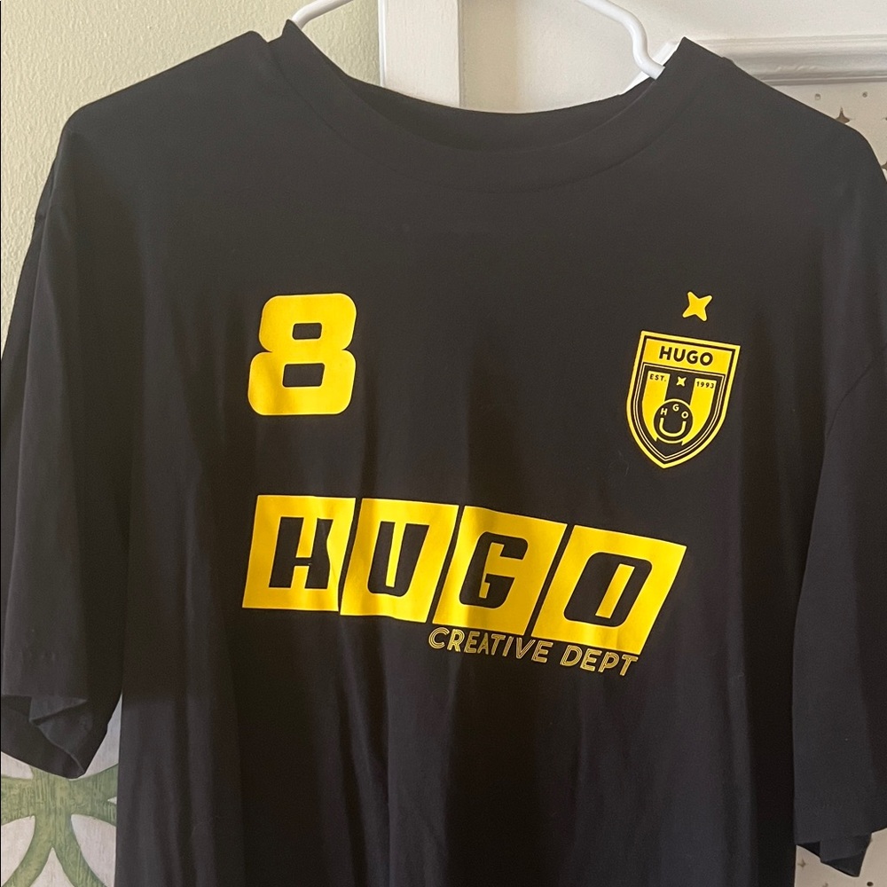 HUGO Kids Black Tee with Yellow Graphics